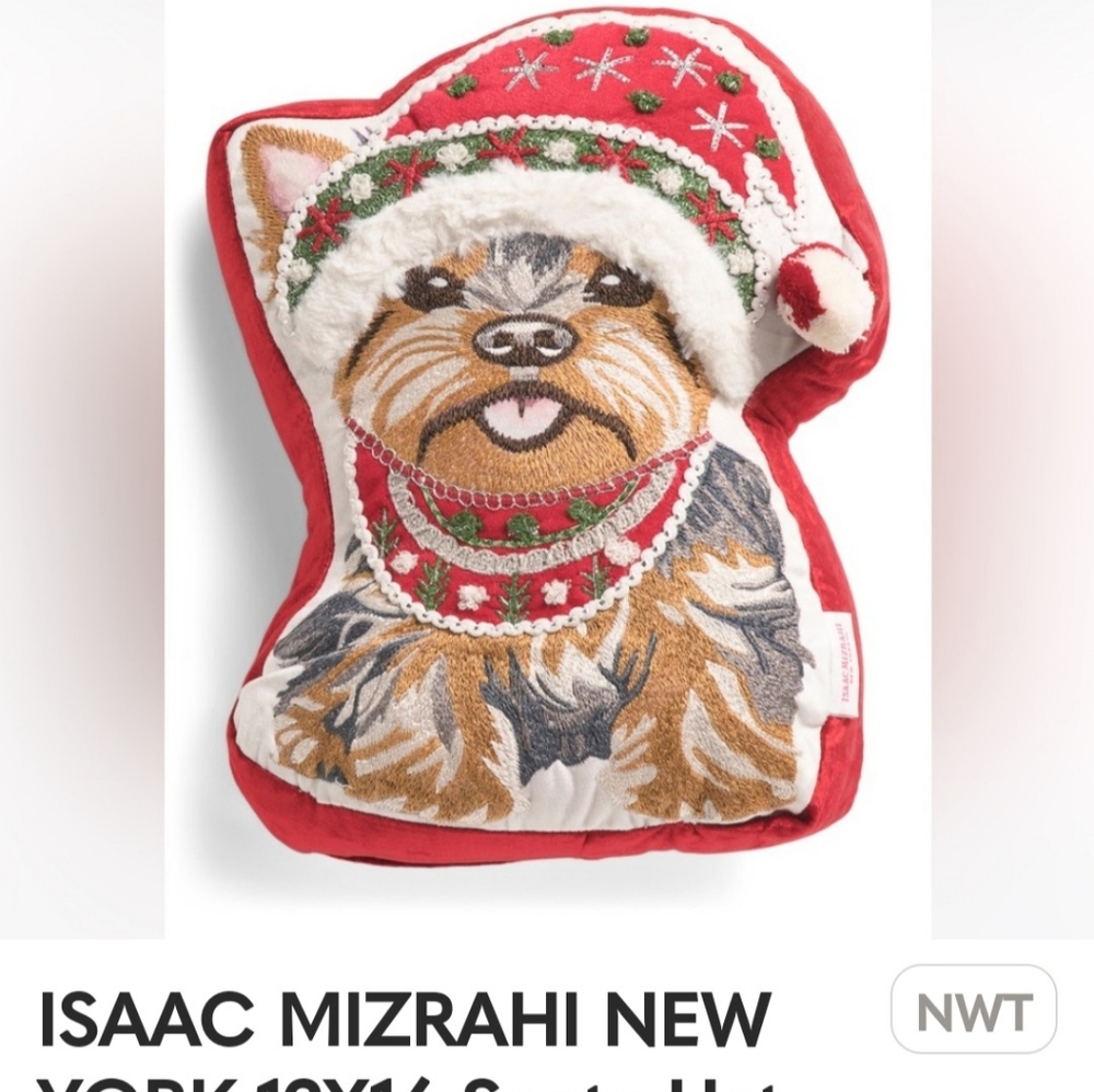 ⚠️ISO⚠️ Isaac Mizrahi Yorkie Christmas Pillow
